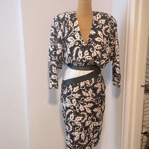 SANTINI Vintage 80s Black and White Silk Dress Size 10